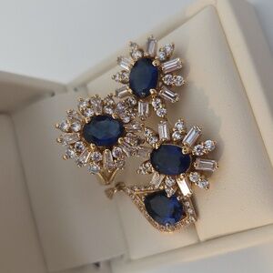 Camrose And Kross Gold and Saphire Gemstone Ring With Crystals . (Gold Plated)